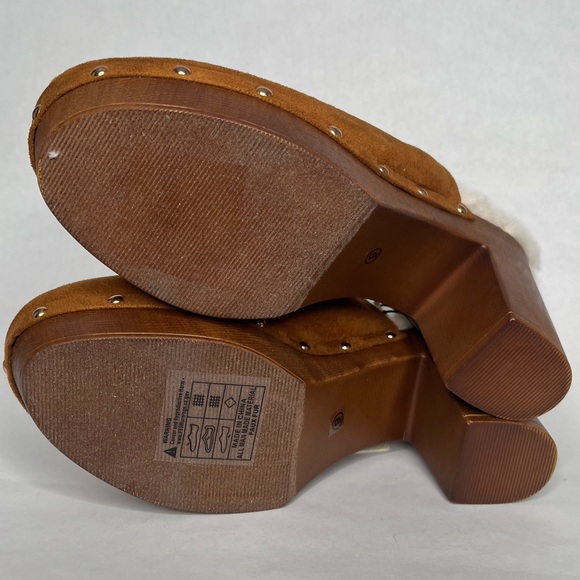 NWT Clog Faux Fur Lined Clog Heels Mule Slip On Mules Shoes Chunky Heel - Picture 7 of 7